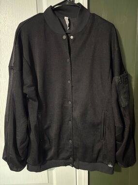 Oversized Black Alo Yoga Spring Athletic Mesh Jacket